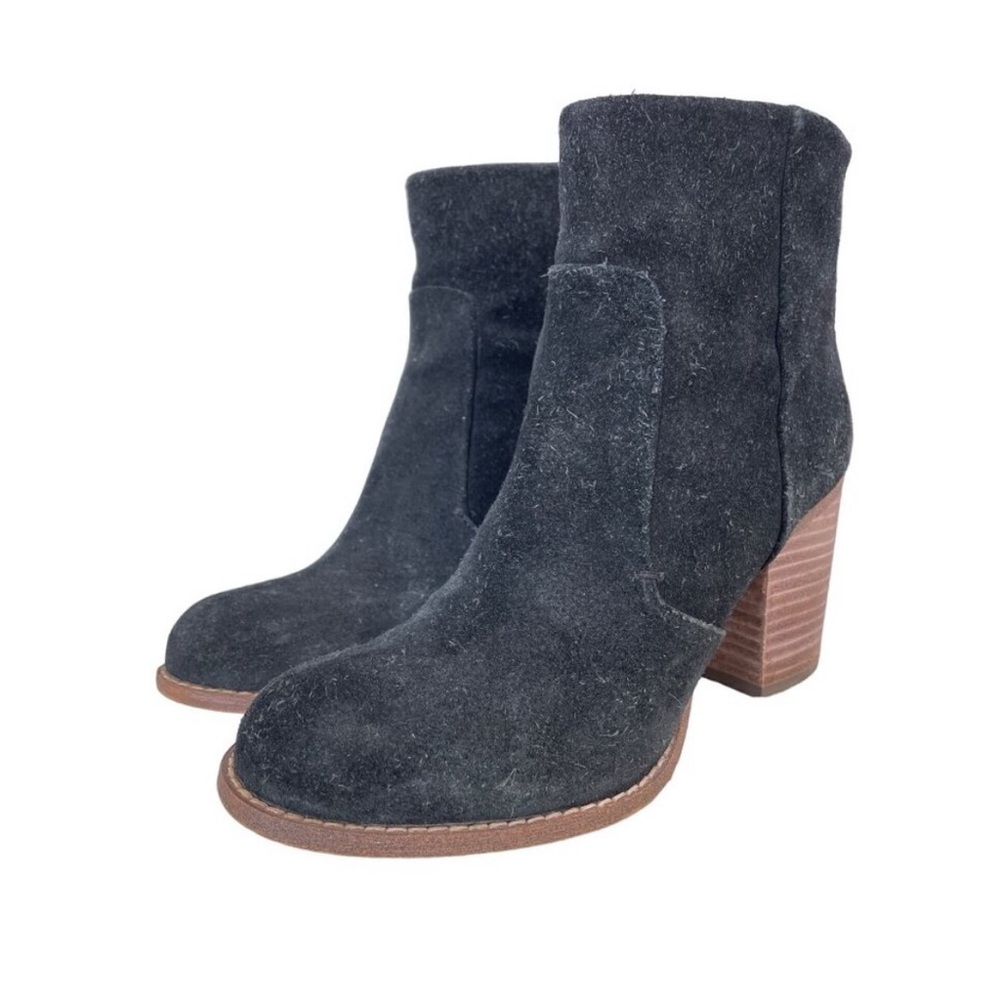 Splendid Suede Leather Heeled Ankle Bootie Womens 7 Black Round Toe Boho Hippie